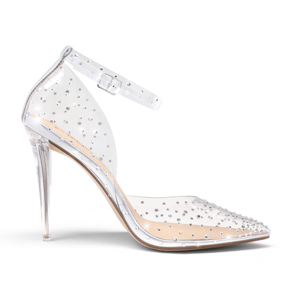 Crystal Pointed Toe Rhinestone Clear Pumps - SILVER DIAMOND CLEAR - 2