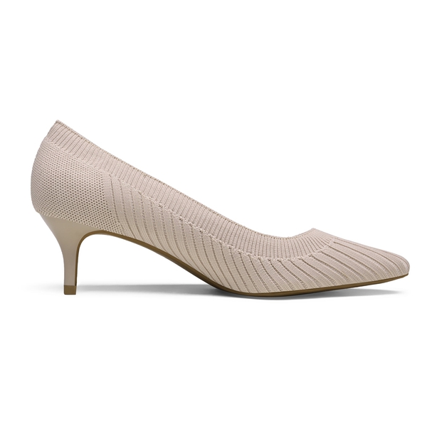 Pointed Toe Knitted Kitten Heel Pumps - NUDE-PINK KNITTING - 4
