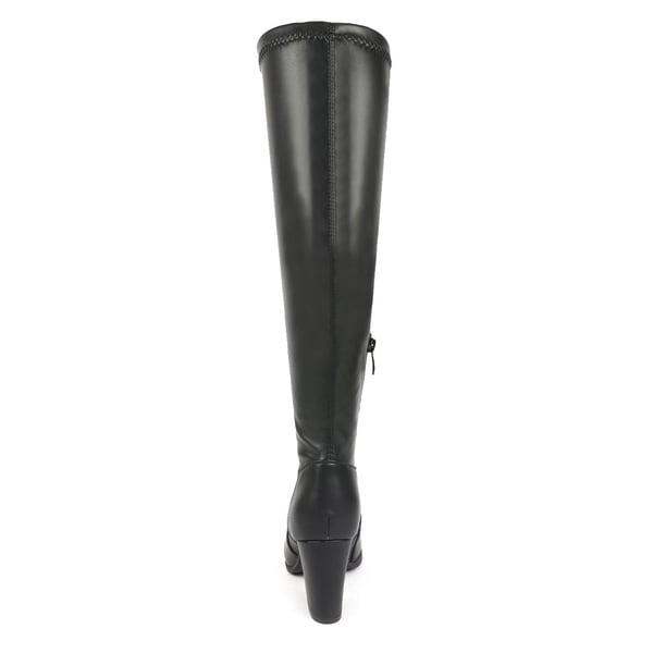 Round-Toe Chunky Heel Knee High Boots - BLACK PU - 5