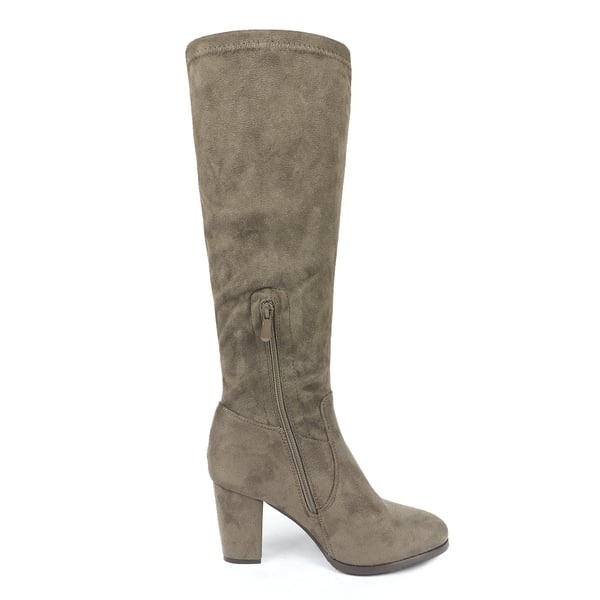 Round-Toe Chunky Heel Knee High Boots - KHAKI - 3