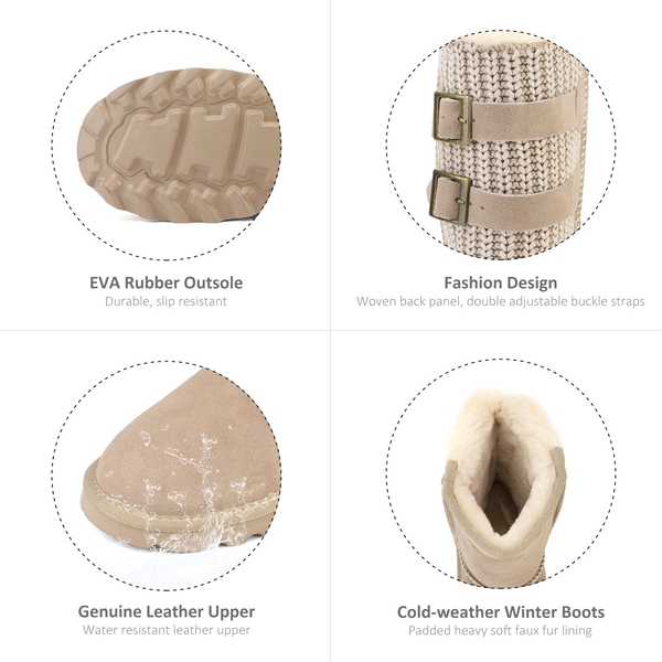 [FuzzyChic Buckle] Fur Lined Winter Boots - SAND - 6