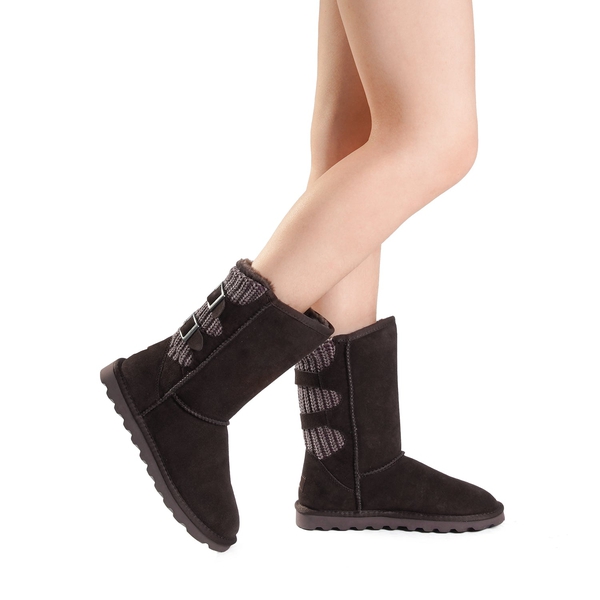 [FuzzyChic Buckle] Fur Lined Winter Boots - BROWN - 2