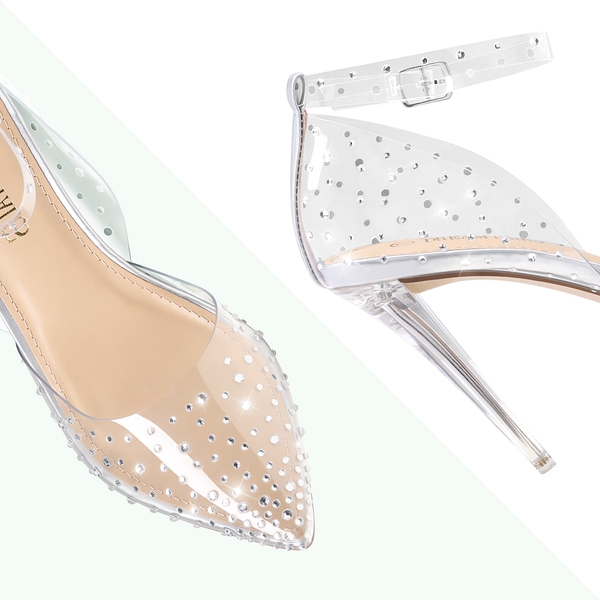 Crystal Pointed Toe Rhinestone Clear Pumps - SILVER DIAMOND CLEAR - 3