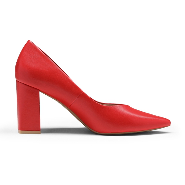 Pointed Toe Chunky High Heel Pumps - RED PU - 1