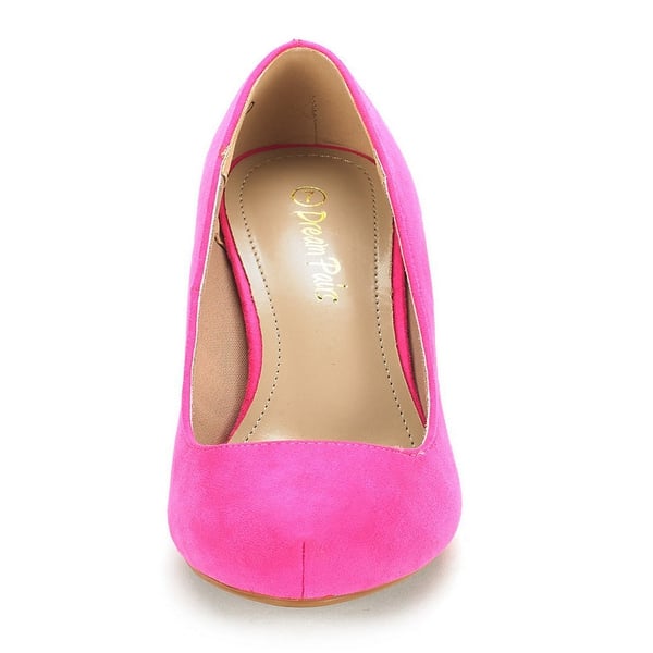 Classic Closed Toe 3 Inch Heels Pumps - FUCHSIA SUEDE - 1