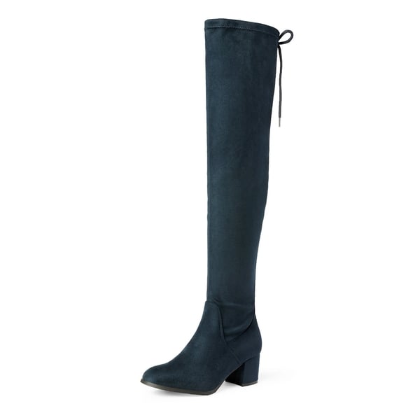 Laurence Chunky Heel Thigh High Boots - DARK BLUE - 1