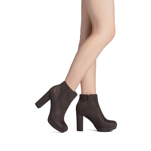 Lace Up High Heel Ankle Boots - GREY - 1