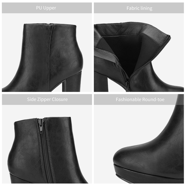 Lace Up High Heel Ankle Boots - BLACK PU - 5