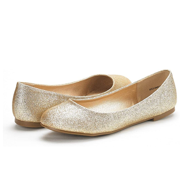Comfortable Ballerina Walking Flats - GOLD GLITTER - 3