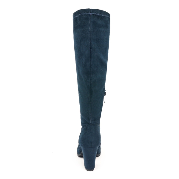 Round-Toe Chunky Heel Knee High Boots - DARK BLUE - 5