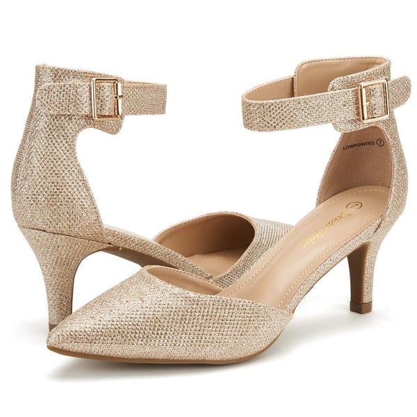 Women's Low Heel Ankle Strap Pumps - GOLD GLITTER - 4