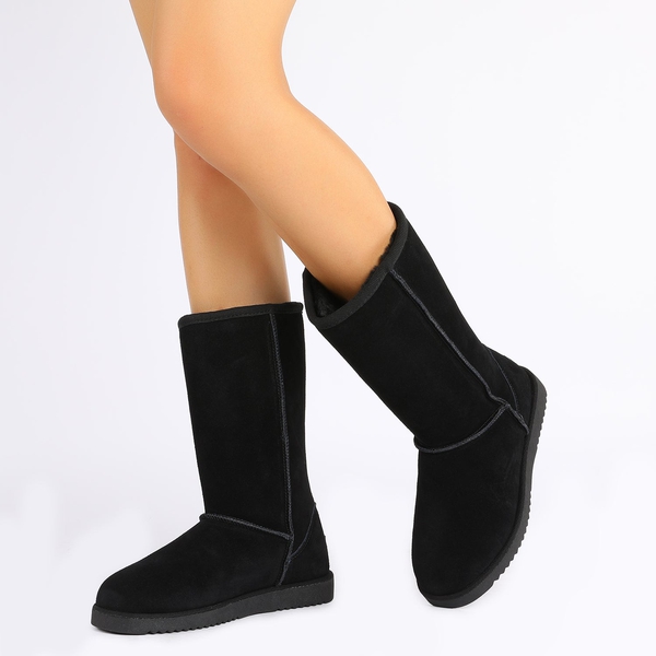 [FuzzyClassic High Boot] Suede Faux Fur Lightweight Winter Boots - BLACK - 1