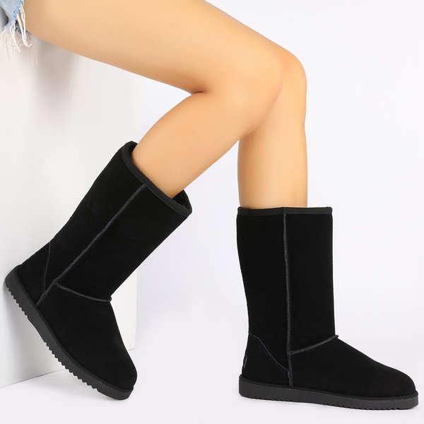 [FuzzyClassic High Boot] Suede Faux Fur Lightweight Winter Boots - BLACK - 2