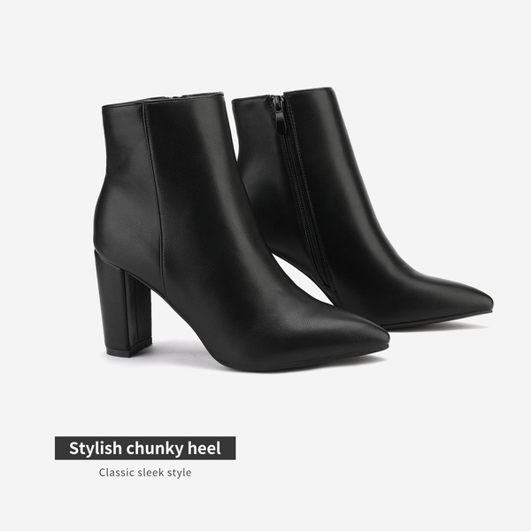 Sianna Chunky High Heel Ankle Booties - BLACK PU - 4