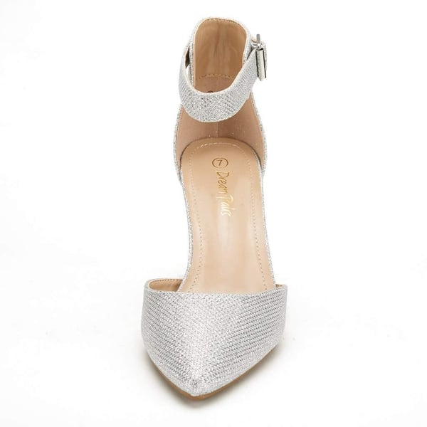 Women's Low Heel Ankle Strap Pumps - SILVER GLITTER - 3