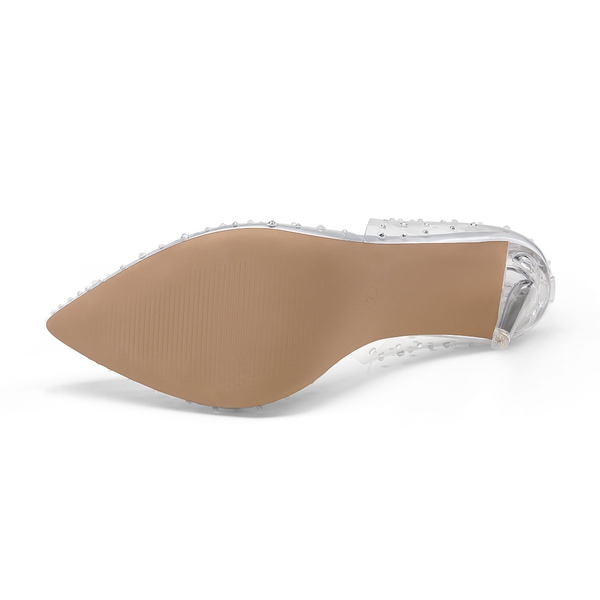 Crystal Pointed Toe Rhinestone Clear Pumps - SILVER DIAMOND CLEAR - 4