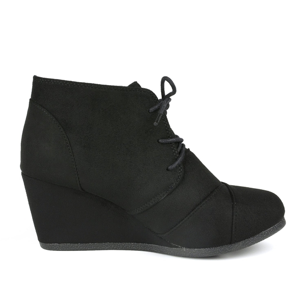 Lace Up Low Wedge Heel Ankle Boots - BLACK - 3