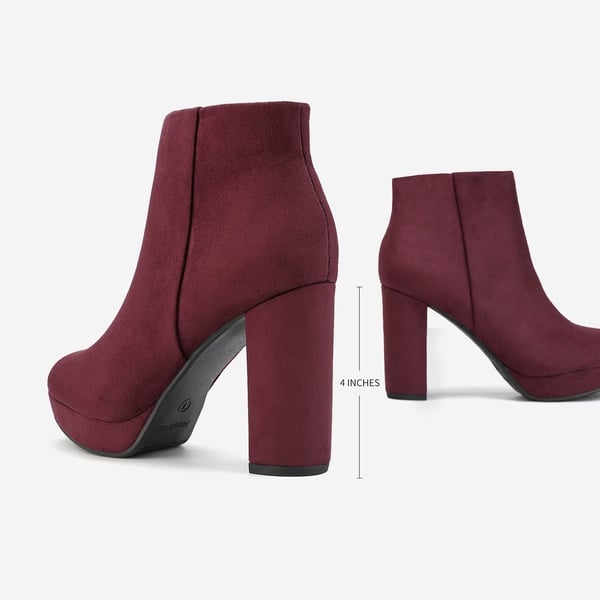 Lace Up High Heel Ankle Boots - BURGUNDY - 3