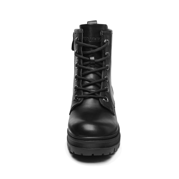 Flat Lace Up Ankle Combat Boots - BLACK - 4