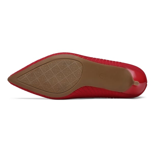 Pointed Toe Knitted Kitten Heel Pumps - RED KNITTING - 3
