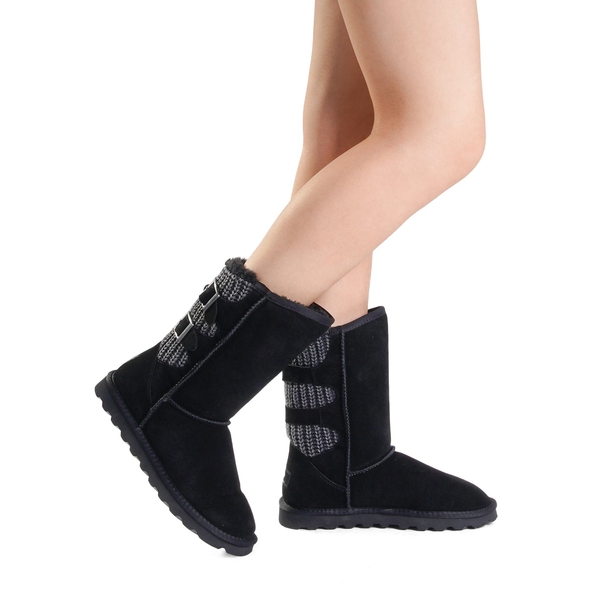 [FuzzyChic Buckle] Fur Lined Winter Boots - BLACK - 2