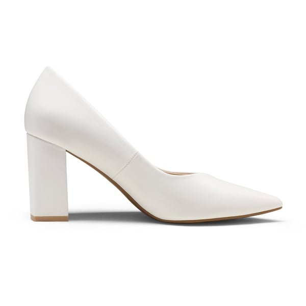 Pointed Toe Chunky High Heel Pumps - WHITE PU - 1