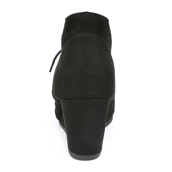 Lace Up Low Wedge Heel Ankle Boots - BLACK - 5