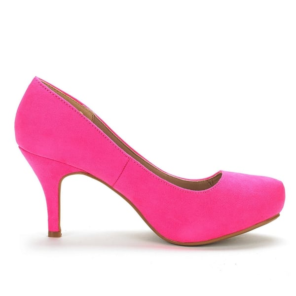 Classic Closed Toe 3 Inch Heels Pumps - FUCHSIA SUEDE - 2
