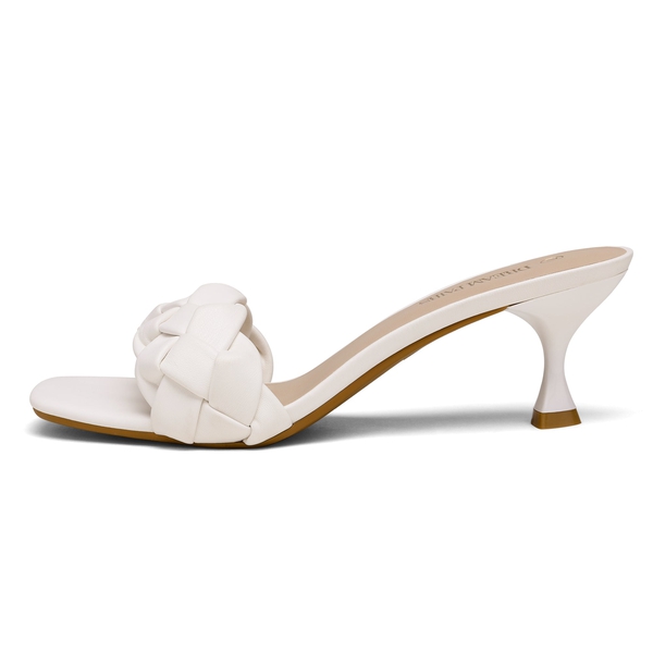 Rhinestone Open Toe Kitten Heel Mule Sandals - WHITE PU - 1