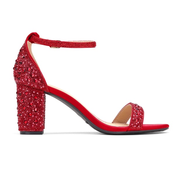 Rhinestone 3-Inch Chunky Heel Sandals - RED RHINESTONE - 3
