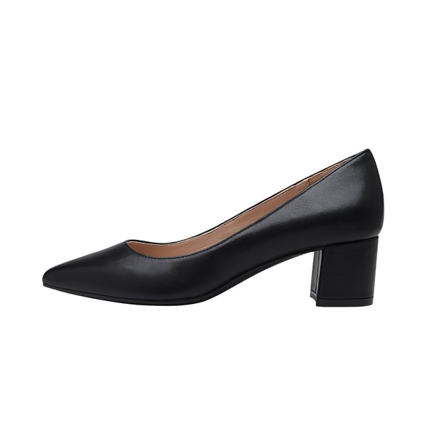 Closed Toe Block Heel Pumps - BLACK PU - 1
