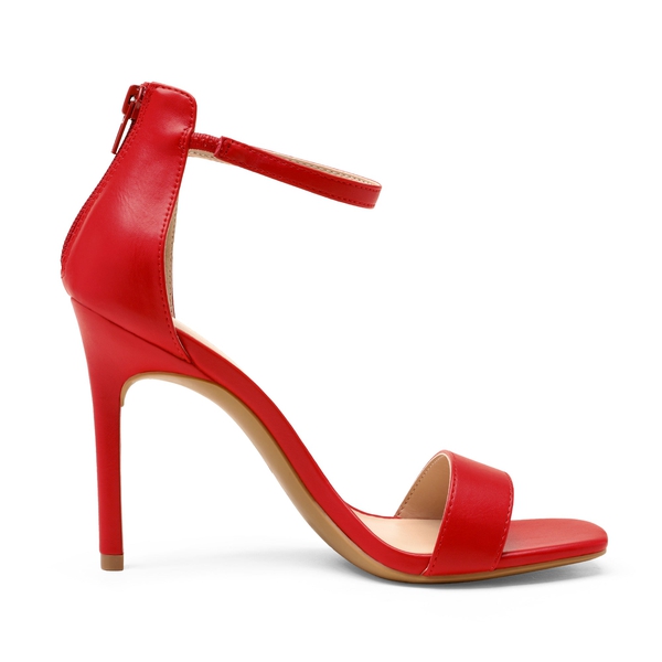 Ankle Strap Square Toe Stiletto Heels - RED PU - 1