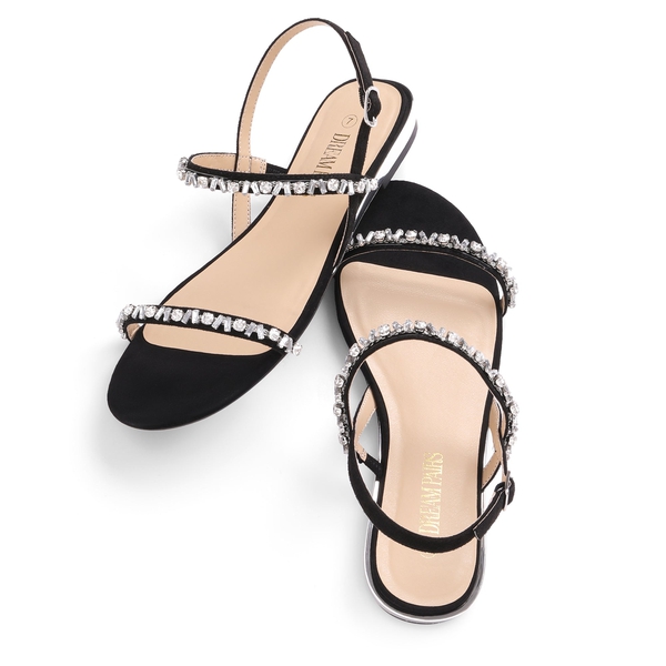 Rhinestone Flat Sandals - BLACK SUEDE - 3