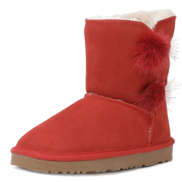 [FuzzyChic Kid's Lolly] Sheepskin Fur Kids Boots - RED -  0
