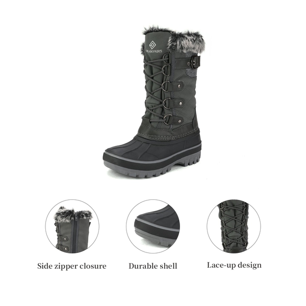 Kids Waterproof Snow Boots - BLACK GREY - 2