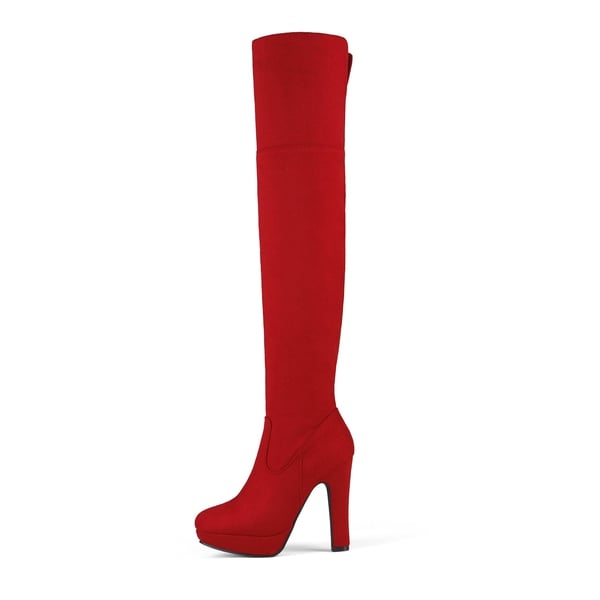 Thigh High Chunky Platform Boots - RED - 3