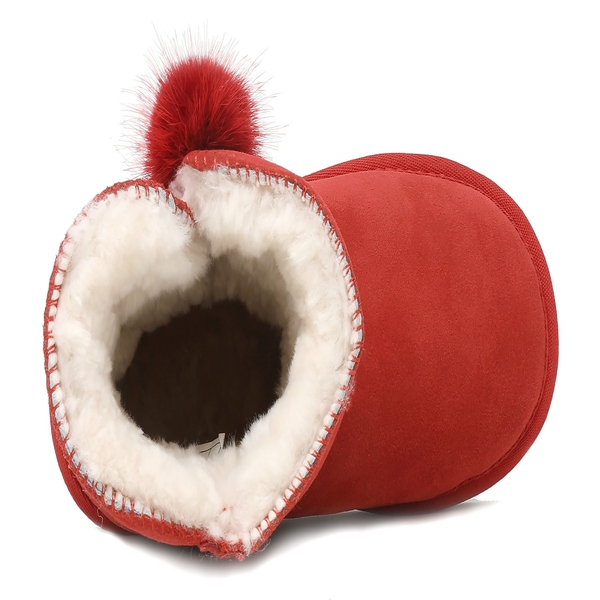 [FuzzyChic Kid's Lolly] Sheepskin Fur Kids Boots - RED - 3