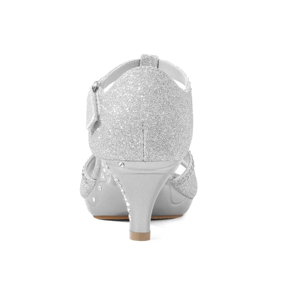 Girls Low Heel Glitter Pump Sandals - SILVER - 5