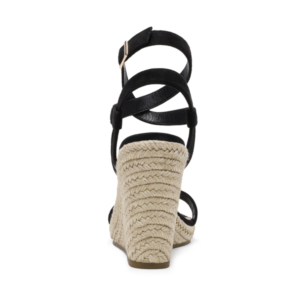 Open Toe Espadrille Platform Wedge Sandals - BLACK SUEDE - 2