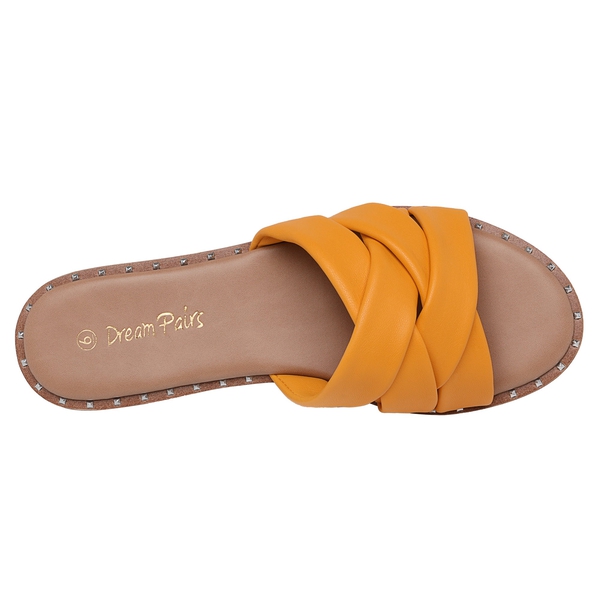 Studded Flat Slide Sandals - YELLOW PU - 3