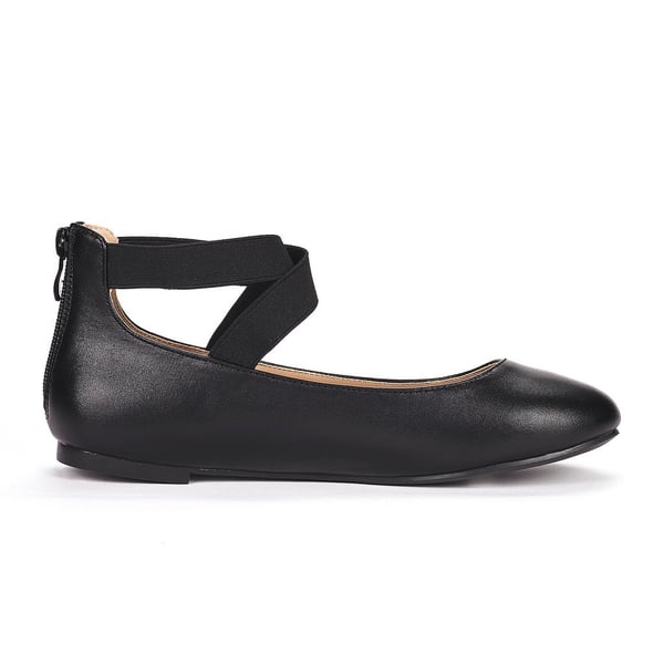 Elastic Closed Toe Flats with Ankle Strap - BLACK PU - 2