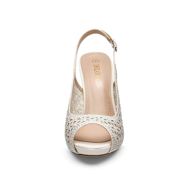Peep Toe Rhinestone Pumps - WHITE GLITTER - 3