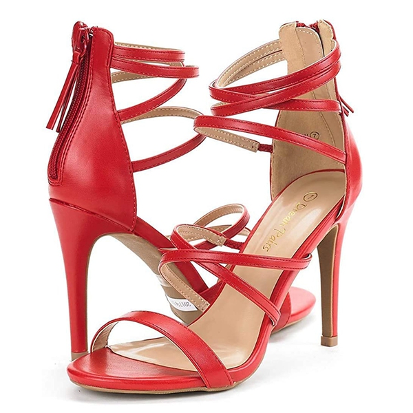 High Heel Strappy Pump Sandals - RED PU - 5