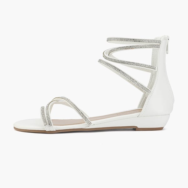Ankle Strap Classic Low Wedge Sandals - WHITE - 3