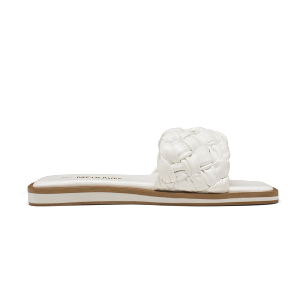 Open Toe Slide Flat Sandals - WHITE WEAVE - 1