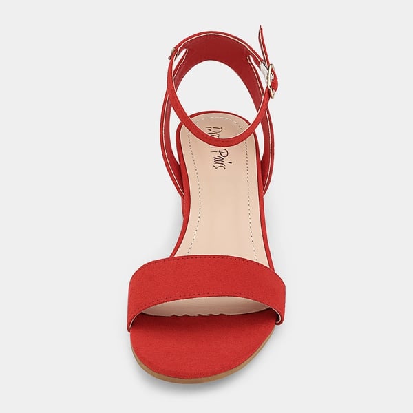 Chunky Block Heel Sandals - RED SUEDE - 4