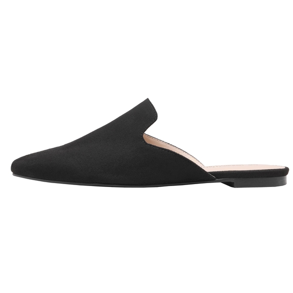 Pointed Toe Flat Mules - BLACK SUEDE - 1