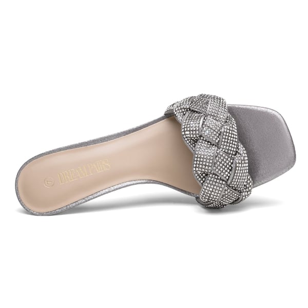 Rhinestone Open Toe Kitten Heel Mule Sandals - SILVER RHINESTONE - 3