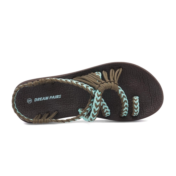 Braided Flat Sandals - KHAKI TURQUOISE - 4