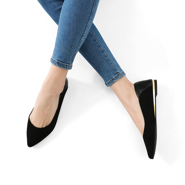 Pointed Toe Cute Ballet Flats - BLACK SUEDE - 1